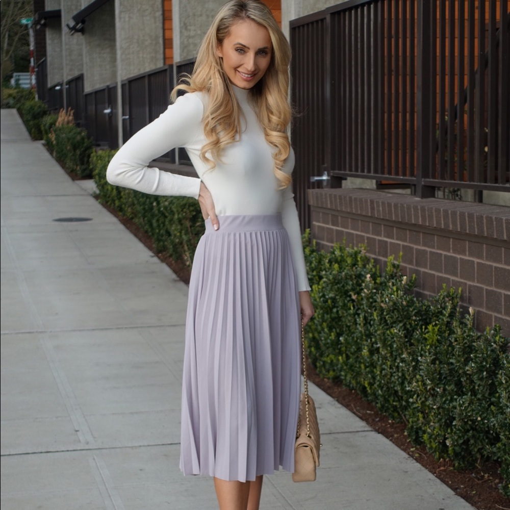 High Waist Pleated Grey Skirt - Picture 4 of 7